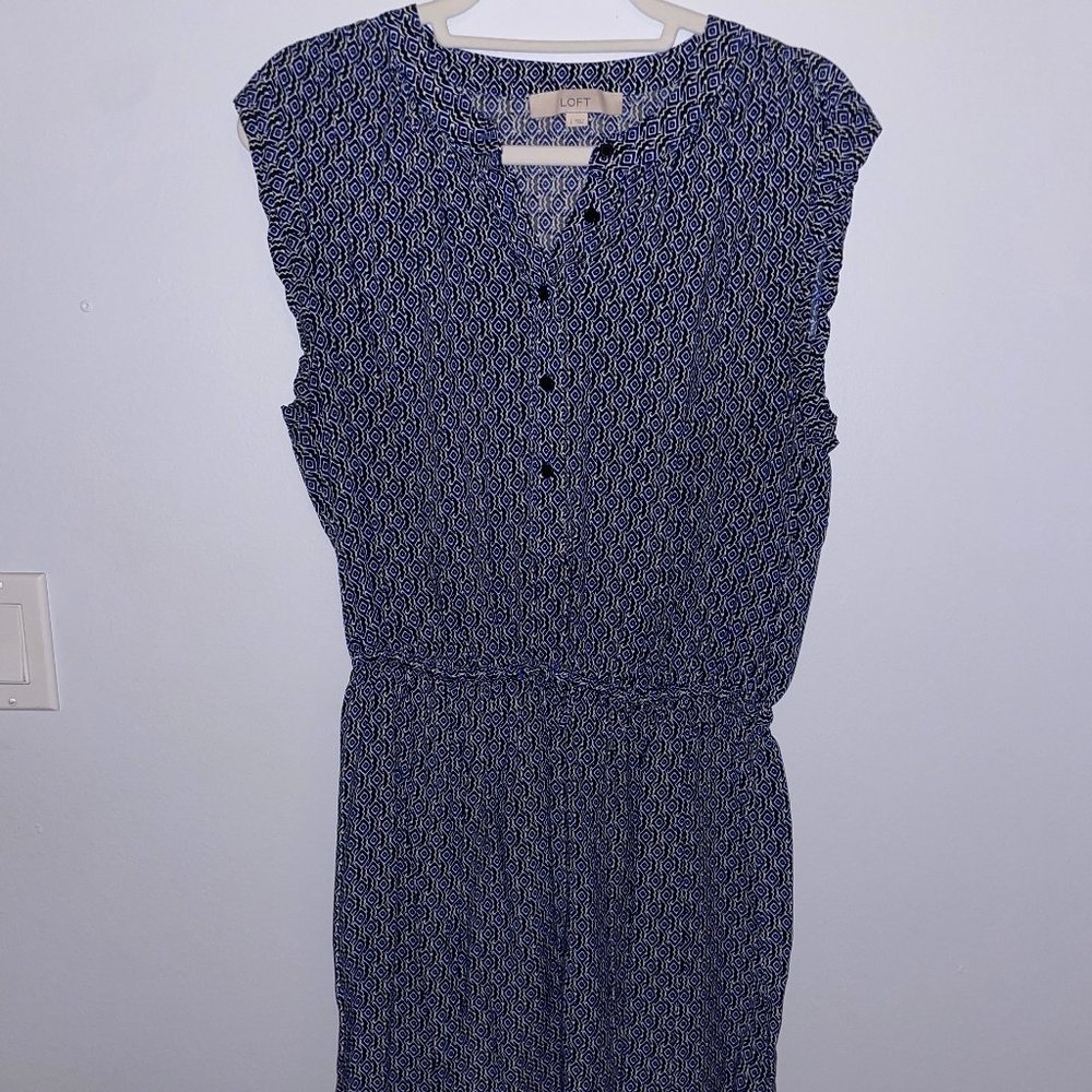 LOFT sleeveless blue geometric dress- Large